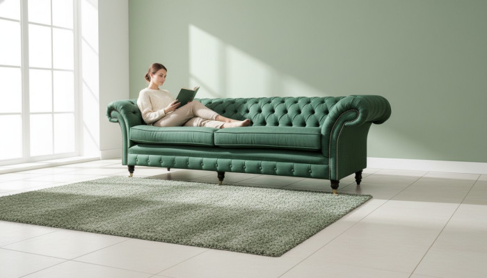 Chesterfield 4 Seater Dark Green Living Room Design Couch Sofa Big Furniture Fabric