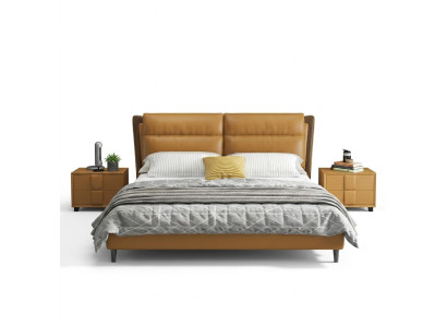 Design leather bed luxury upholstered beds double bedroom 180x200 orange furniture