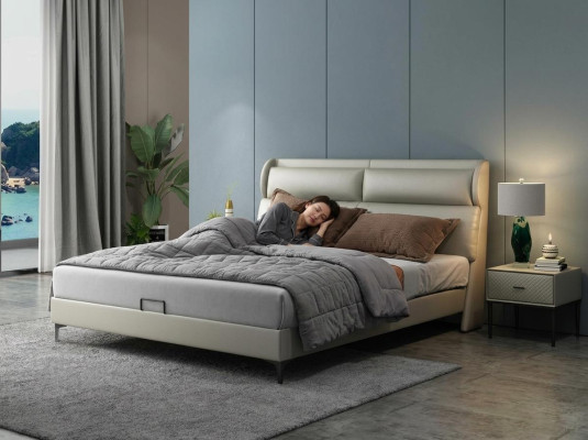High-quality luxury double bed bedding upholstered design matrimonial hotel leather textile new