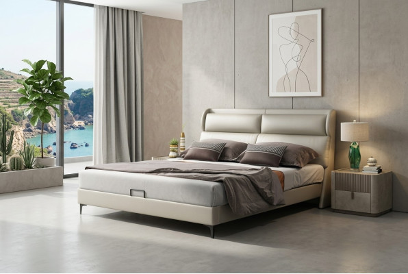 High-quality luxury double bed bedding upholstered design matrimonial hotel leather textile new