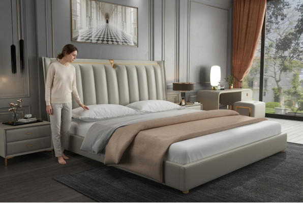 Luxury Bed Upholstered Bed Leather Bedroom Beds 180x200cm Double Bed