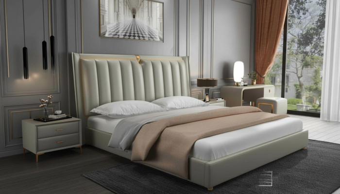 Luxury Bed Upholstered Bed Leather Bedroom Beds 180x200cm Double Bed