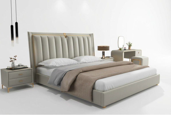 Luxury Bed Upholstered Bed Leather Bedroom Beds 180x200cm Double Bed