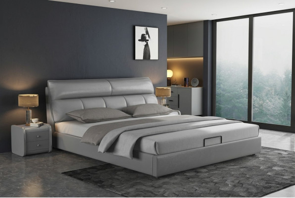 Gray designer bed bedroom beds textile leather hotel upholstered