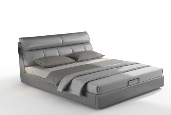 Gray designer bed bedroom beds textile leather hotel upholstered