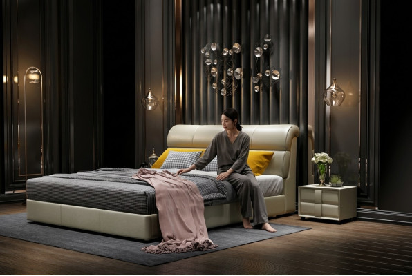 Luxury bed bedroom leather upholstery double beds wood design 180x200cm new
