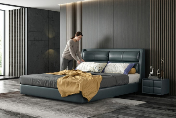Leather bed upholstery design luxury double hotel beds sleep room marriage 180x200 cm