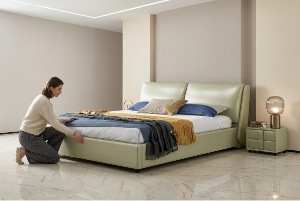 Leather bed double beds modern frame luxury bedroom hotel 180x200