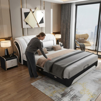 Bed Cushion Design Luxury Double Hotel Matrimonial Sleep Room Leather 180x200cm Beds