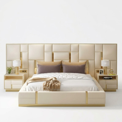 Bed Pillow Design Luxury Wood Double Hotel Beds Marital Sleep Room
