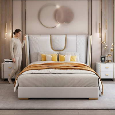 Luxury bedroom double bed 150/180x200cm leather metal beds