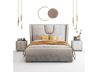 Luxury bedroom double bed 150/180x200cm leather metal beds