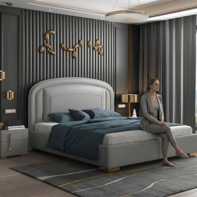 Modern design bed 180x200 velvet metal hotel beds double married sleep