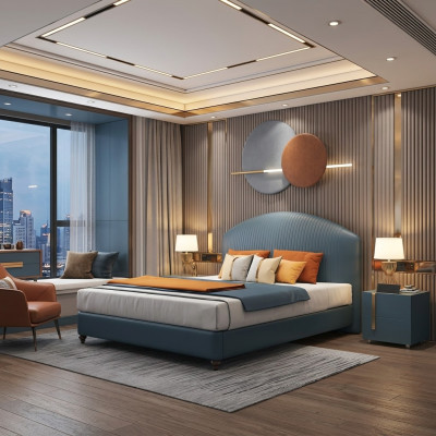 Bed Pillow Design Luxury Metal Double Beds Marriage Bedroom Blue