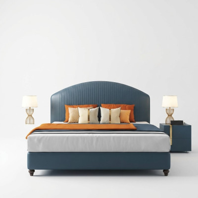 Bed Pillow Design Luxury Metal Double Beds Marriage Bedroom Blue