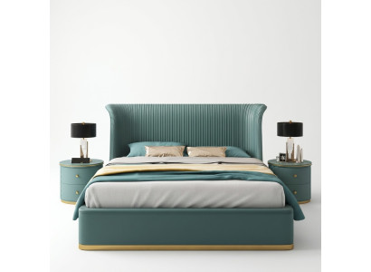 Luxury bedroom bed double bed textile wood leather upholstered beds 180x200 new