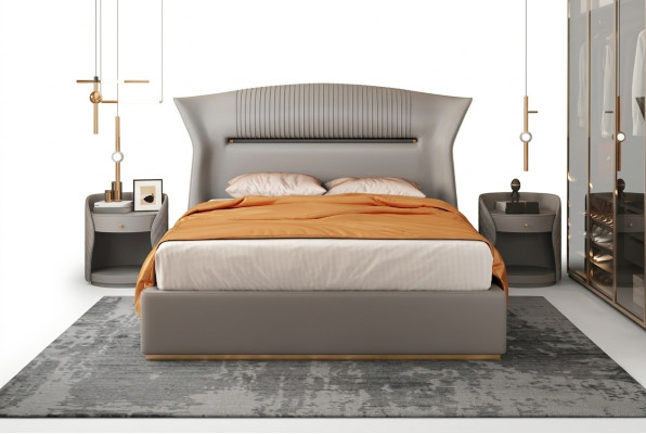 Gray leather bed design bedroom furniture double bed luxury hotel