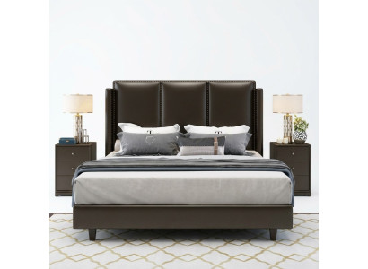 Modern style bed double bed bedroom leather upholstery textile double beds