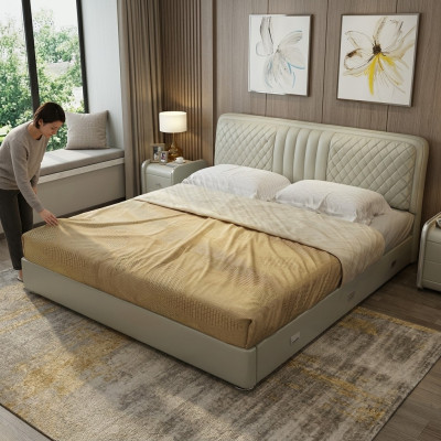 Fabric design bed double beds luxury marriage modern hotel frame sleep