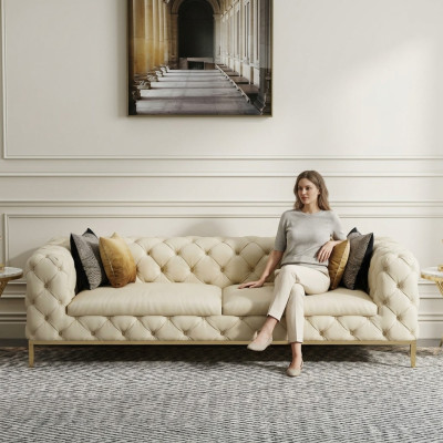 Chesterfield Couch Sofa Upholstery 3-Seater Sofas Seating Suite Sofas White