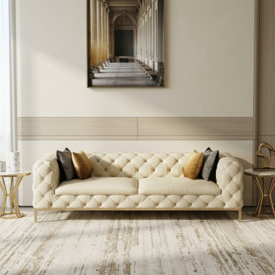 Chesterfield Couch Sofa Upholstery 3-Seater Sofas Seating Suite Sofas White