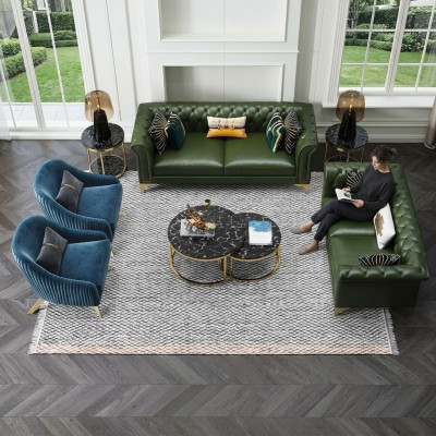 Dark green Chesterfield sofa set 3+2 seater modern upholstered living room sofas