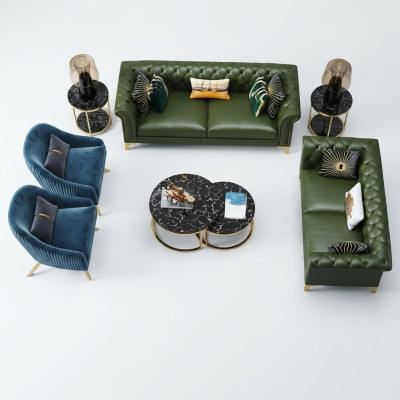 Dark green Chesterfield sofa set 3+2 seater modern upholstered living room sofas