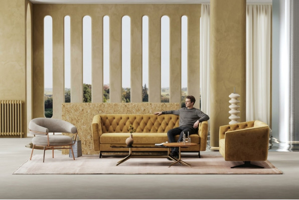 Yellow Living Room Sofa Set Exclusive 3+2 Chesterfield Upholstered Sofas Seating Furniture