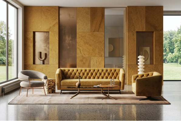 Yellow Living Room Sofa Set Exclusive 3+2 Chesterfield Upholstered Sofas Seating Furniture