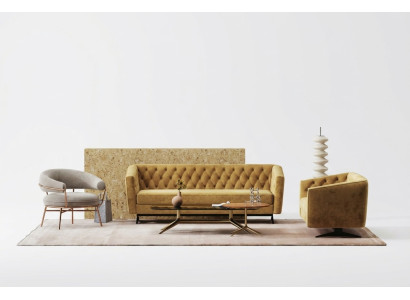 Yellow Living Room Sofa Set Exclusive 3+2 Chesterfield Upholstered Sofas Seating Furniture