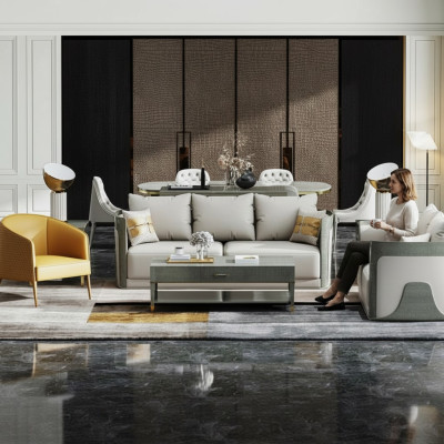 Noble Gray Living Room Sofa Set 3+2 Seater Leather Couches Exclusive Furniture