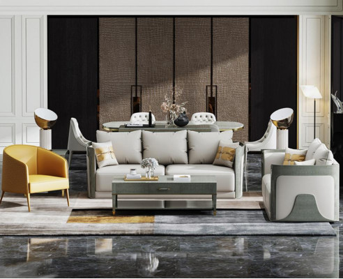 Noble Gray Living Room Sofa Set 3+2 Seater Leather Couches Exclusive Furniture