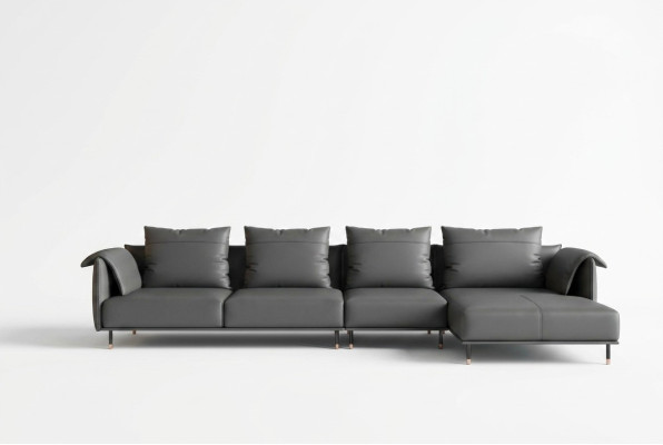 Sectional sofa set couch gray leather L-shaped sofa couch design upholstery