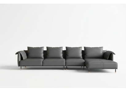 Sectional sofa set couch gray leather L-shaped sofa couch design upholstery
