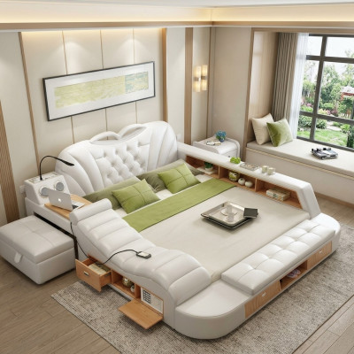 Double luxury design hotel leather bed upholstery modern beds multifunction