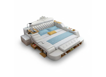 Double Luxury Design Hotel Leather Bed Modern Upholstered Beds Multifunction