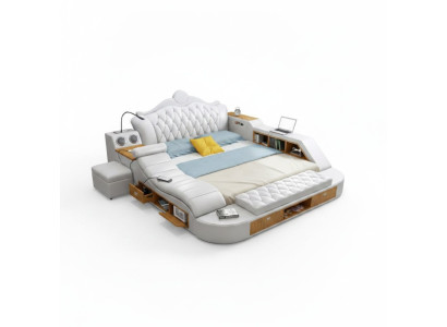 Double luxury design bed, upholstered beds 180x200 multifunction leather chesterfield