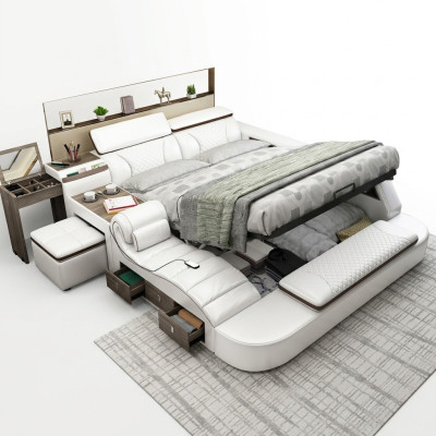 Multifunctional Bed Bluetooth Speakers Luxury Design Leather Beds