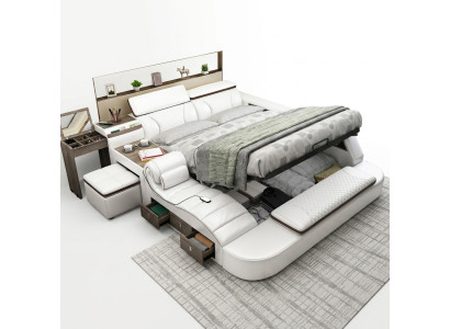 Multifunctional Bed Bluetooth Speakers Luxury Design Leather Beds