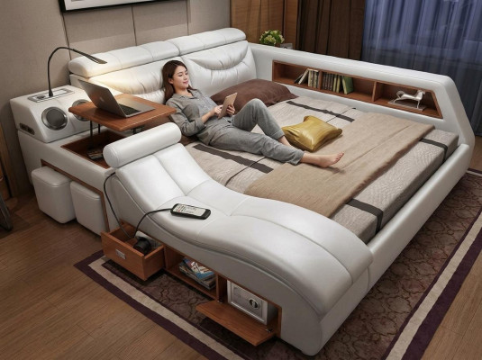 Design XXL bed, large leather upholstered beds, hotel 180x200cm multifunction.