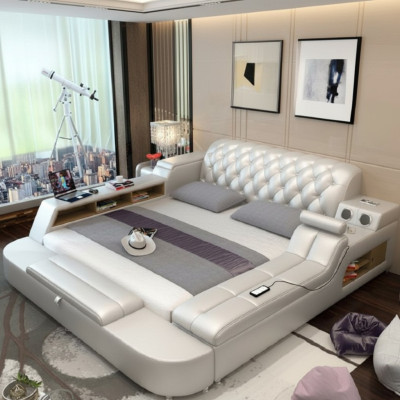 Design bed big beds leather hotel upholstery 180x200 multifunction shelf