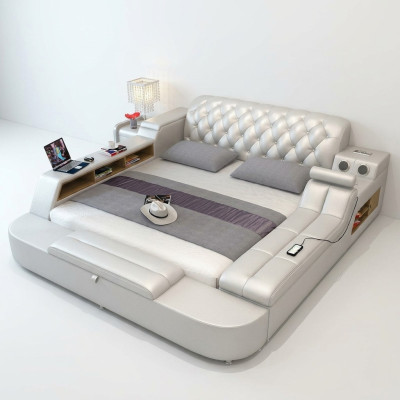 Design bed big beds leather hotel upholstery 180x200 multifunction shelf