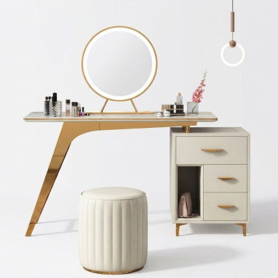 Makeup Table Mirror Stool Complete Set Dresser Bedroom New 2-piece Set