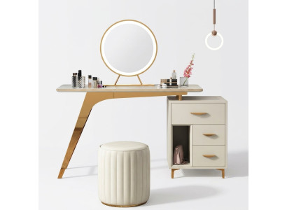 Makeup Table Mirror Stool Complete Set Dresser Bedroom New 2-piece Set