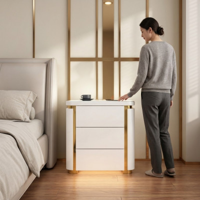 Design nightstand table. Console metal gloss tables consoles bedroom.