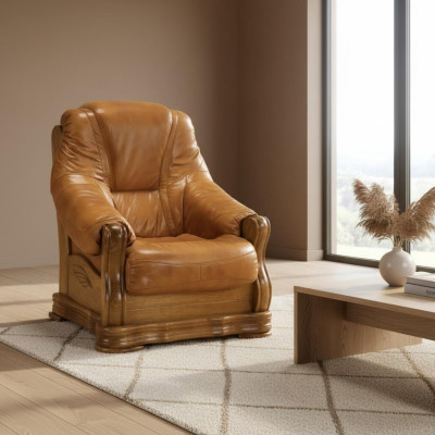 Armchair Television Wood Armchair Genuine Leather Padded Seat Lounge Club Furniture New