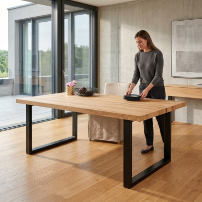 Metal legs table natural wood new classic slide loft shade 180x90