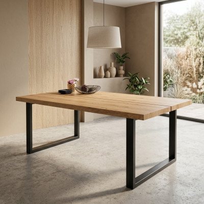 Metal legs table natural wood new classic slide loft shade 180x90