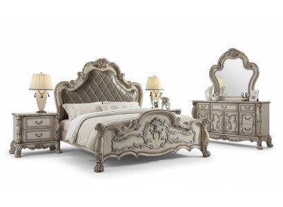 Baroque bed 2x bedside tables 3-piece bedroom set design luxury bedroom