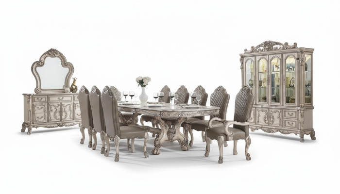 Dining Room Complete Set Table Sideboard 10x Chair Set Display Cabinet Baroque 14-piece.